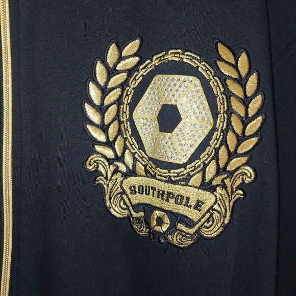 Vintage Y2K Southpole Track Jacket Mens XL Black Gold Zip Up Hip Hop StreetWear - Picture 7 of 16